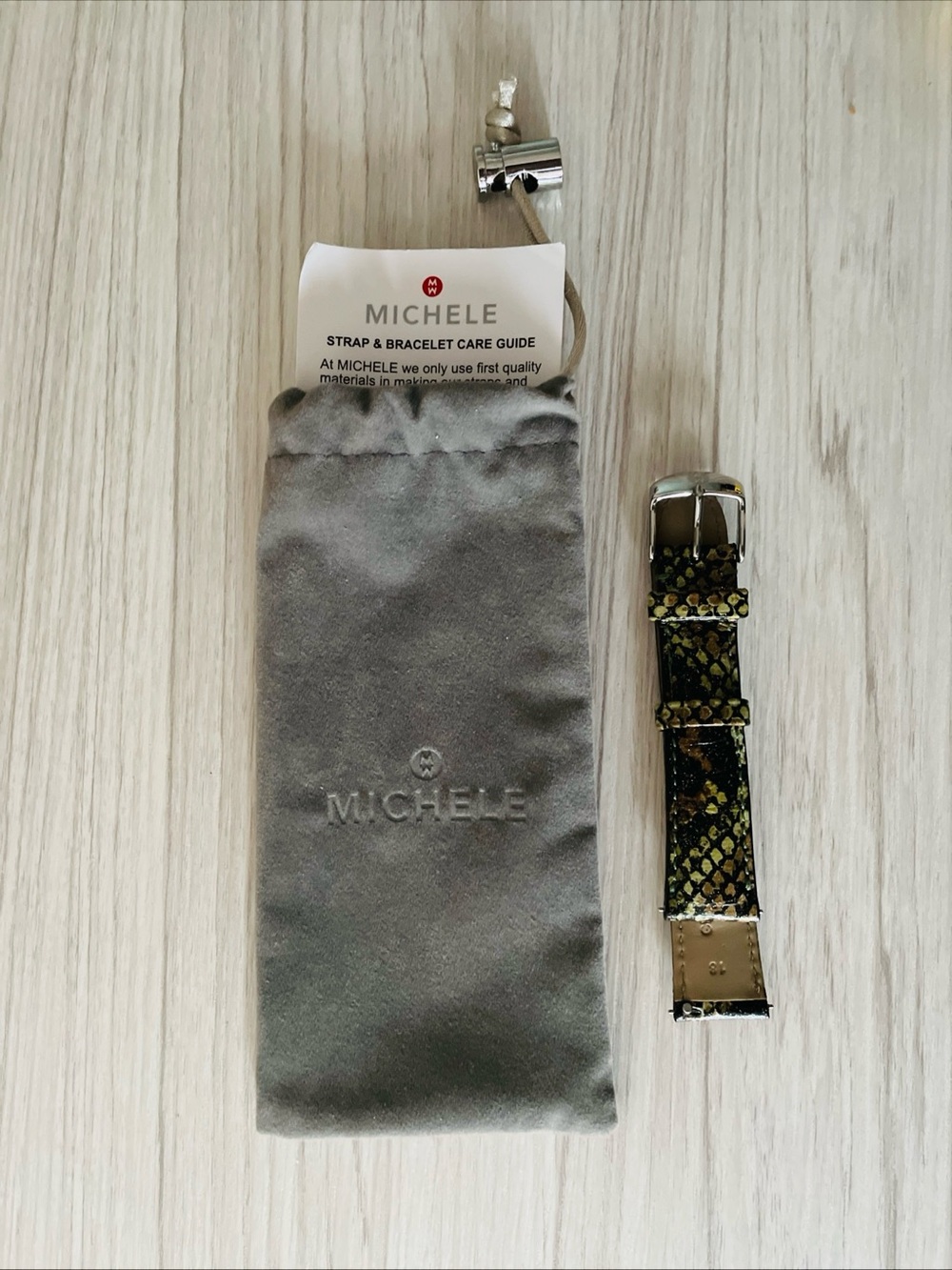 Michele Green and Brown Snakeskin Leather Watch Band Replacement